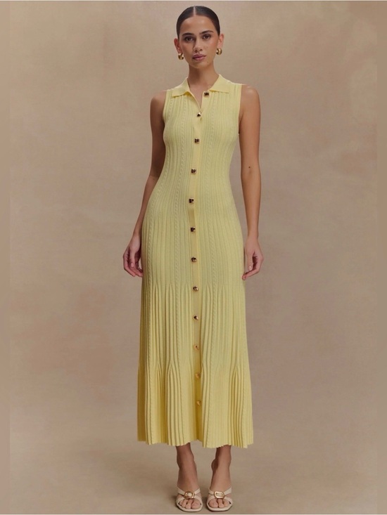 Meshki Dresses & Skirts - Meshki Margie Sleeveless Knit Midi Dress in Lemon